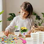 Cinrobiye 30 Set Garden Paper Pot Craft Kit，DIY Flower Plant Crafts with 216 Foam Stickers Watercolor Pens Plastic Plant Tags for Spring Summer Gardening Art Project Classroom Party Activities (Big)