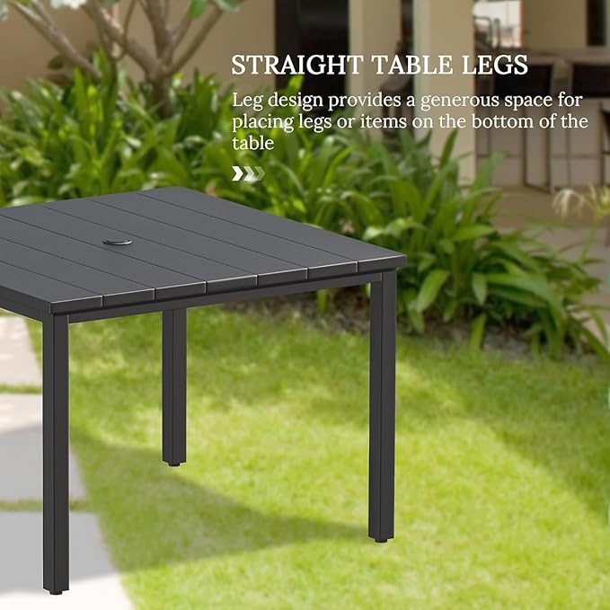 VICLLAX Outdoor Dining Set for 4, 5 Pieces Patio Dining Furniture Set with Umbrella Hole- 40.2" Patio Table and Chairs for Balcony, Garden and Deck, Grey Wood Grain Tabletop