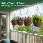 T4U Hanging Planters for Outdoor Plants, 12 Inch 4 Pack Fabric Hanging Baskets with Drainage Tray, Decorative Hanging Pots for Plants Outdoor Patio Porch Garden Use（Brown）