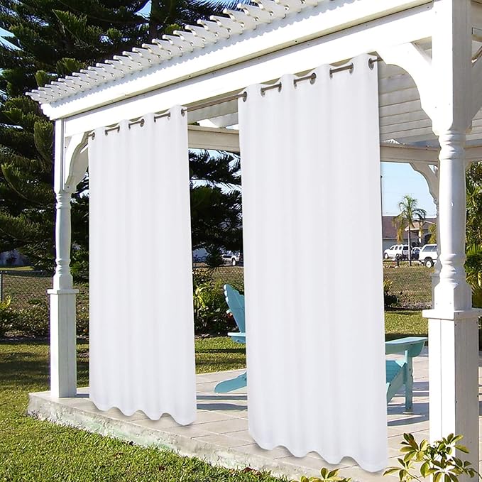 BONZER Outdoor Curtains for Patio Waterproof Thick Privacy Grommet Light Filtering Outside Curtains for Porch Pergola Gazebo Deck, 1 Panel, 84W x 84L inch, White