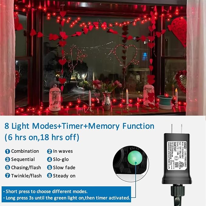 String Lights with 500 LEDs, 165 ft Red, IP44 Waterproof