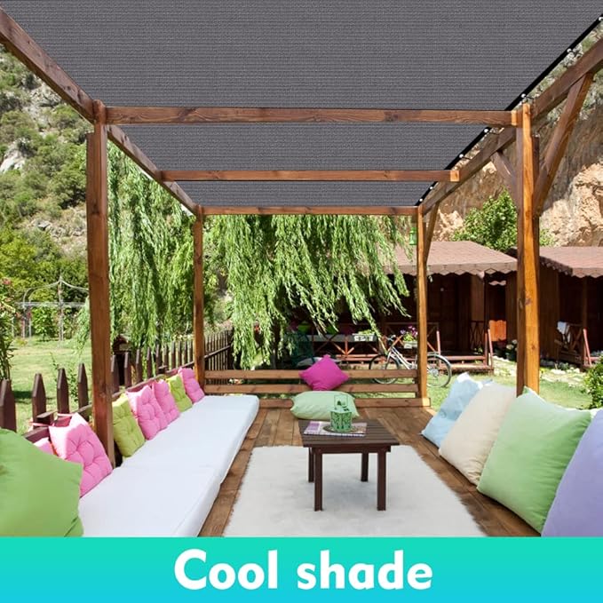 90% Shade Cloth Sun Shade Fabric for Patio Garden Pergola Shade Cover Canopy with Gromments (Grey, 8X12 FT)