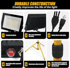 21000Lumen LED Work Lights with Stand - 3 Head Portable Work Light on Stand - IP66 Waterproof Tripod Worklights for Outdoor Indoor Job Site Workshop Garage Construction Site Lighting