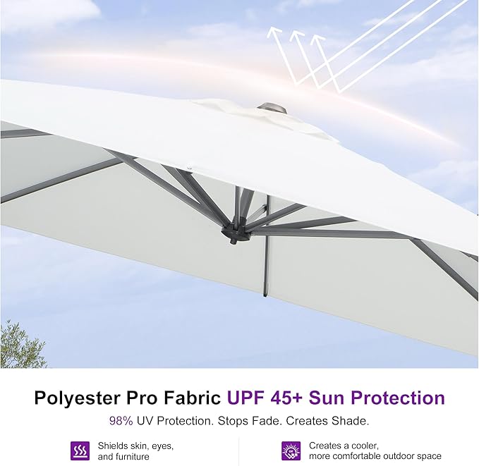 PURPLE LEAF 10 Feet Patio Umbrella with Base Outdoor Cantilever Square Umbrella Aluminum Offset Umbrella with 360-degree Rotation for Garden Deck Pool Patio White