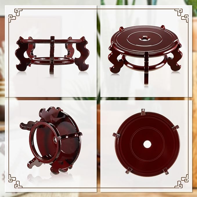 Geetery 2 Pcs 4 to 12 in Wooden Plant Stands Indoor Chinese Oriental Plant Stand for Vase Fishbowl Flower Pot Lamp Redwood Base Vintage Display Rack Decor(8 Inch)