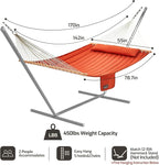 Double Quilted Fabric Hammock with Hardwood Spreader Bars and Pillow 450 LBS Capacity 2 Person Large Hammock for Outdoor Patio Backyard Poolside - Terracotta