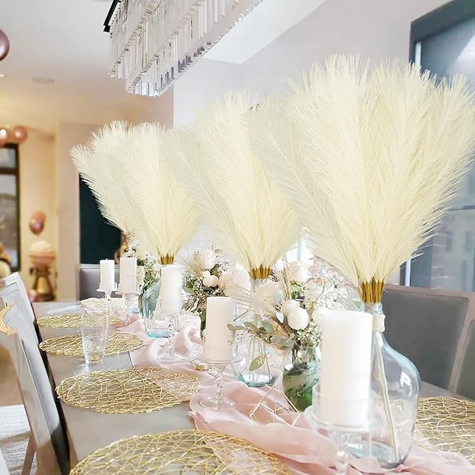 Artificial Pampas Grass Greenery Stems, 50 Pack, 21.6 Inch, Beige