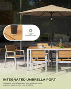 7-Piece Outdoor Dining Set, Aluminum Dining Table Set for 6, Patio Table and Chairs Set with Umbrella Hole, All Weather HDPS Outdoor Table and Chairs for 6 (White-Teak)