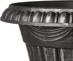 Arcadia Garden Products PL00SL Classic Traditional Plastic Urn Planter, Indoor/Outdoor Garden Plant Pot Garden Décor, 16” x 18”, Brushed Silver
