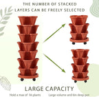 Umigy 2 Set of 7 Tier Vertical Planter Stackable Tower Planters Strawberry Herb Flower and Vegetable Pots Indoor Outdoor Gardening Pots with Removable Wheels and Tools(Brick Red)