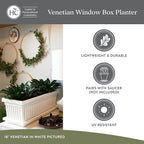The HC Companies Venetian Window Planter Box w/Drain Plug - Long Planter Box for Windowsills, Balconies & More - Plastic Rectangular Outdoor Planters for Herbs & Flowers (18" Chocolate, Pack of 1)
