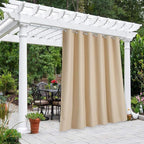 NICETOWN Outdoor Curtain for Patio Waterproof 108 inch Extra Long, Rustproof Grommet Room Darkening Thermal Insulated Privacy Outdoor Space Drape for Hall/Lounge, 84 inch Wide, Biscotti Beige, 1 PC