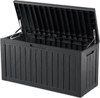 ROJIK Outdoor Storage Housing Deck Box - Waterproof Patio Furniture, Garden Tools, Cushions, Pool Accessories Storage Bench with Lockable Lid and Side Handles (Black 80 Gal)