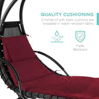 Best Choice Products Outdoor Hanging Curved Steel Chaise Lounge Chair Swing w/Built-in Pillow and Removable Canopy - Burgundy