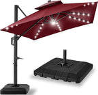 Best Choice Products 9x12ft LED Cantilever Patio Umbrella w/Base Included & 360° Rotation, Large Solar Offset Hanging Outdoor Sun Shade for Deck, Backyard Table w/Stand & Lights – Burgundy
