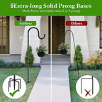 48" Shepherds Hooks for Outdoor, Heavy Duty Garden Bird Feeder Pole for Hanging Bird Feeder, Plant Baskets, Solar Light Lanterns, Outdoor Plant Hanger Hook with 5 Base Prongs,1 Packs