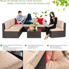 Vongrasig 7 Pieces Patio Furniture Sets, Outdoor Patio Conversation Set PE Rattan Wicker Sectional Sofa Couch with Glass Coffee Table for Garden, Poolside, Backyard, Beige