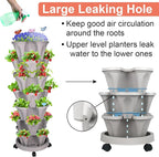GameXcel Vertical Planter, 7 Tier Stackable Strawberry Planter with Garden Tool Set, Movable Indoor/Outdoor Garden Herb Pot for Growing Vegetables and Succulents, Gray