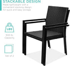 Best Choice Products Set of 2 Stackable Outdoor Wicker Dining Chairs All-Weather Firepit Armchair w/Armrests, Steel Frame for Patio, Deck, Garden, Yard - Black