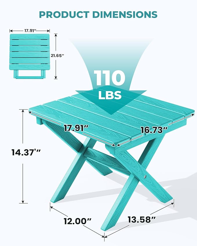 Side Table Foldable Outdoor End Table, No Assembly, HDPE