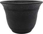 The HC Companies Sierra Round Self-Watering Pot - Lightweight Plastic Planter for Herbs & More - Durable Plant Pots for Indoor Plants & Outdoor Plants (16” Black Onyx, Pack of 1)