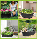Window Box Planter, 7 Pack Plastic Vegetable Flower Planters Boxes 17 Inches Rectangular Flower Pots with Saucers for Indoor Outdoor Garden, Patio, Home Decor