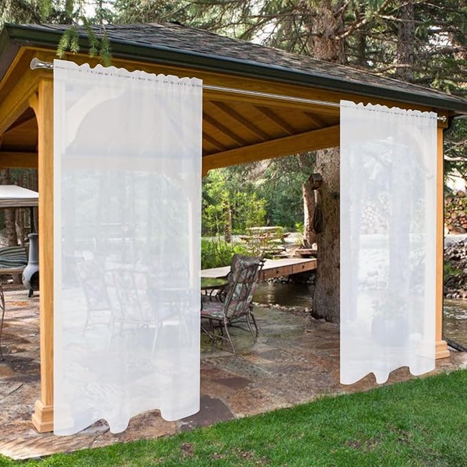SpaceDresser Waterproof Outdoor Sheer Curtains for Patio - 4 Panels Rod Pocket Indoor Voile Sheer Curtain for Living Room,52W x 84L inch, White