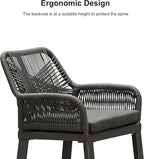 PURPLE LEAF Outdoor 24" Counter Height Bar Stools Chair Set of 2, All Weather Rattan and Aluminum Patio Bar Stool with Cushion for Indoor and Outdoor, Kitchen Island, Grey