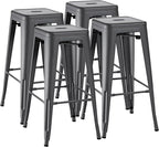 Furmax 30 Inch Metal Bar Stools Set of 4, Counter Height Backless Stools, Industrial Bar Chairs Patio Stool Stackable Backless Stool for Kitchen/Dining Room/Bistro/Patio Indoor Outdoor (Gray)