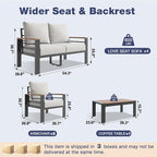 Aoxun Aluminum Patio Furniture Set 4 Seats, Oversized Outdoor Sectional with Washable Thick Cushions, Coffee Table and Waterproof Cover, Patio Conversation Sets for Porch, Balcony, Deck