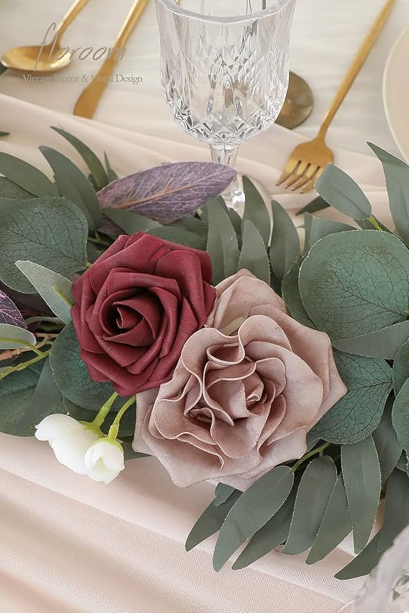 Artificial Flowers Garland, 6ft Eucalyptus Willow Vine in Dusty Rose