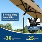 Garvee 9FT Patio Umbrella - Outdoor Table Umbrella with Smooth Crank Lift, Push Button Tilt and 8 Sturdy Ribs - Market Umbrella UV Protection Waterproof for Pool, Deck, Yard, Garden (Tan)