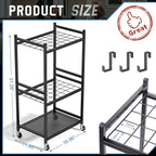 Garden Organizer With Wheels, Yard Tower Rack for Garage Storage, Up to 35 Long-Handled Tools, Sturdy Metal Steel Holder With 3 Hooks, Outdoor, Black