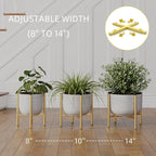 Adjustable Metal Plant Stand Indoor, Mid Century Modern Outdoor Planter Holder for 8 to 14 Inch Pots, Heavy Duty 160 LB Load, Corner Floor Stand for Home Garden Decor Golden