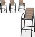 HOMREST Outdoor Bar Height Stools Set of 4,High Back Patio Chairs with Armrests,Textilene Chairs with Breathable Fabric & Metal Frame for All Weather,Brown