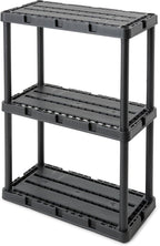 Gracious Living 3 Shelf Knect-A-Shelf Solid Light Duty Storage Unit 12 x 24 x 33" Organizer for Home, Garage, Basement & Laundry, Black