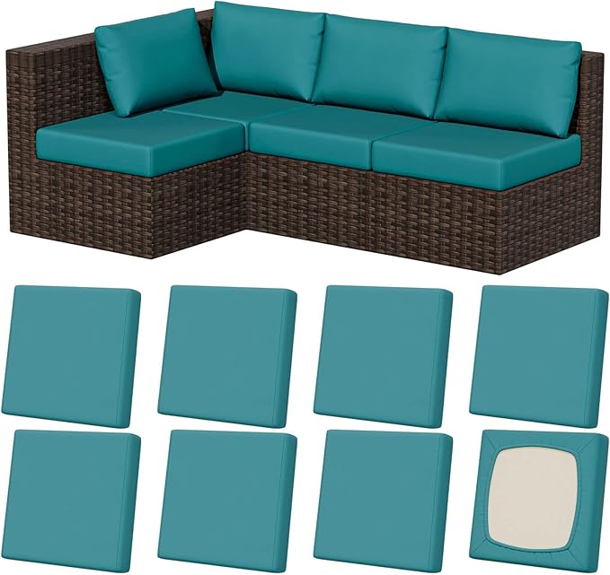 Cushion Covers Petrol-Blue Stretch-Fit 8 Pack, 19 Inch Square