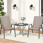 Patio Chairs Set of 2, Easily Set Up Stackable Outdoor Dining Chairs with High Back and Wide Seat, All Weather Breathable Outdoor Chairs Set of 2 with Metal Frame for Backyard Deck Pool, Brown