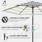 JEAREY 7.5FT Patio Umbrella Outdoor Market Umbrella with 6 Sturdy Ribs, Push Button Tilt/Crank Table Umbrella for Garden, Deck, Backyard and Pool, Beige & Black Stripe