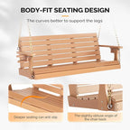 VINGLI Heavy Duty 1600 LBS HDPE Porch Swing Outdoor with Rotatable Cup Holder, 5 FT Patio Bench Swing with Adjustable Chains, 3 Person Hanging Porch Swing Chair for Porch, Yard, Tree, Garden - Teak