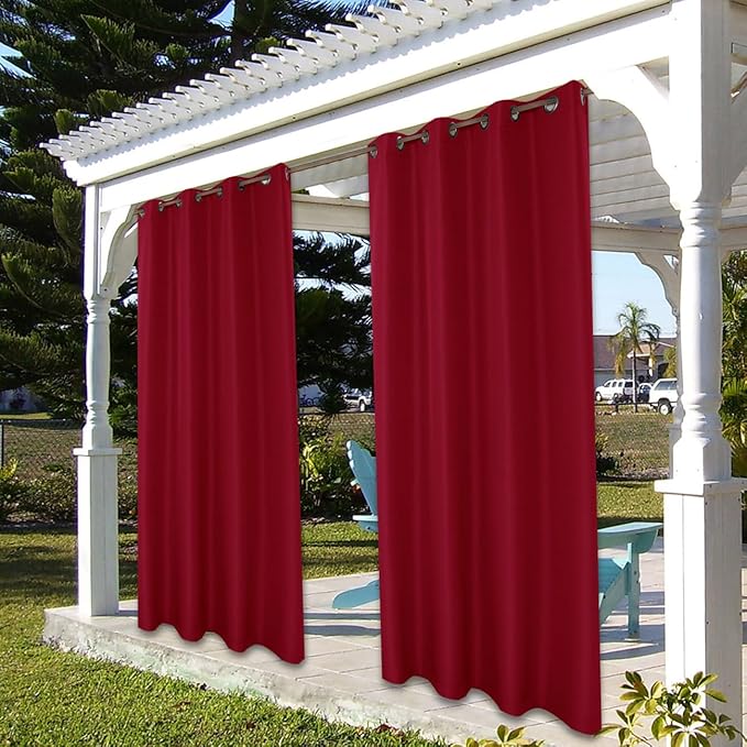 BONZER Outdoor Curtains for Patio Water Resistant Heavy Privacy Light Filtering Grommet Outside Curtains for Porch, Pergola, Gazebo, 1 Panel, 54W x 95L inch, Red