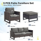 Belord Wicker Patio Furniture 5 Piece Outdoor Sofa Set, Oversize Outdoor Dining Chairs with Rattan Ottomans, Conversation Sets Patio Furniture Come with Removable Washable