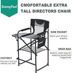 SUNNYFEEL Tall Camping Directors Chair, Portable Folding Artist Makeup Chair with Side Table, Pocket, Footrest, Heavy Duty for Beach,Trip,Picnic,Concert Outdoor Foldable Camp Lawn Chairs
