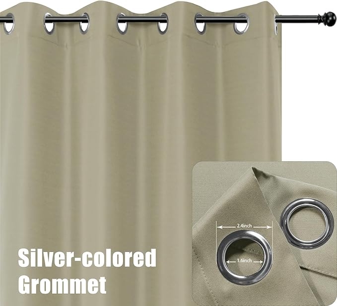 BONZER Waterproof Outdoor Curtains for Patio Porch Pergola Cabana Thick Privacy Extra Wide Grommet Indoor Curtains for Bedroom Living Room, 1 Panel, 150W x 108L inch, Taupe