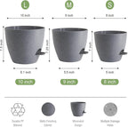 10/9/8 inch Self Watering Pots, Set of 3 Plastic Planters with Mesh Drainage Holes and Deep Reservoir for Indoor Outdoor Garden Plants and Flowers, Grey Speckles