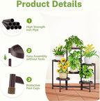 iDavosic.ly 6 Tier Folding Plant Stand Indoor Outdoor with Plastic Tray, Tiered Corner Flower Holder Shelf, Metal Orchid Display Rack for Patio Porch Living Room Garden Balcony, Bronze