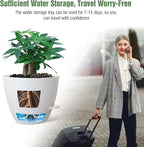 12inch Self Watering Pots, Plastic Planters with Mesh Drainage Holes and Deep Reservoir for Indoor Outdoor Garden Plants and Flowers, White
