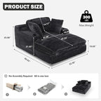 67" Oversized Chaise Lounge Chair Indoor, Soft Boneless Cloud Couch with 3 Pillows, 4 Side Pockets and 2 Cup Holders, Comfy Corduroy Sleeper Couch for Living Room Bedroom
