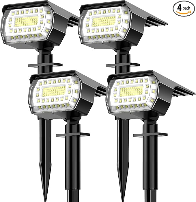 LANSOW Solar Spot Lights Outdoor, [4 Pack/76 LED] 2-in-1 Solar Landscape Spotlights, 3 Modes IP65 Waterproof Dusk to Dawn Solar Powered Flood Wall Lights for Outside Yard Garden Pathway(Cool White)