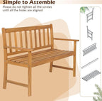 Tangkula Outdoor Acacia Wood Bench, 2-Person Garden Bench with Backrest and Armrests, Garden Bench with Slatted Seat for Porch, Park, Backyard, 800 Lbs Max Load, 48” L x 22” W x 34” H, Natural